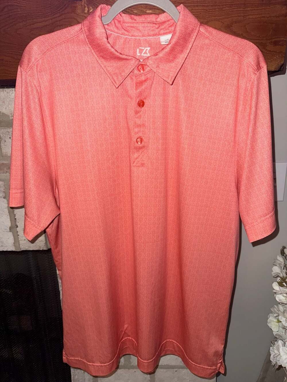 Cutter & Buck CB DryTec Geometric Golf Polo Shirt Coral Size L
